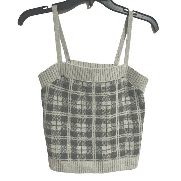 525 America Plaid Sweater Tank Top Gray Womens Small Preppy Casual School Girl - Picture 1 of 5